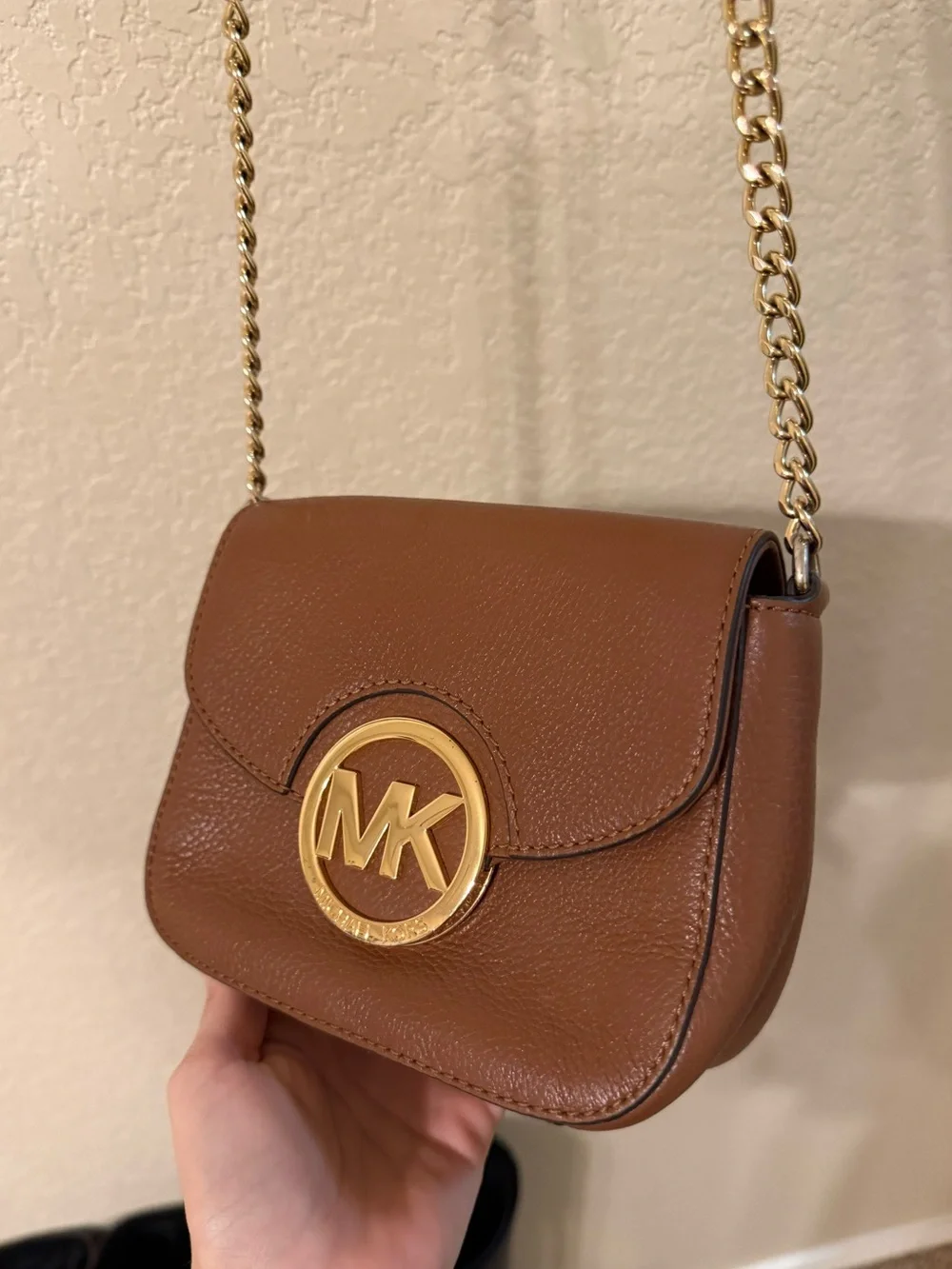 Michael Kors Brown Leather Crossbody Bag with Gold Hardware